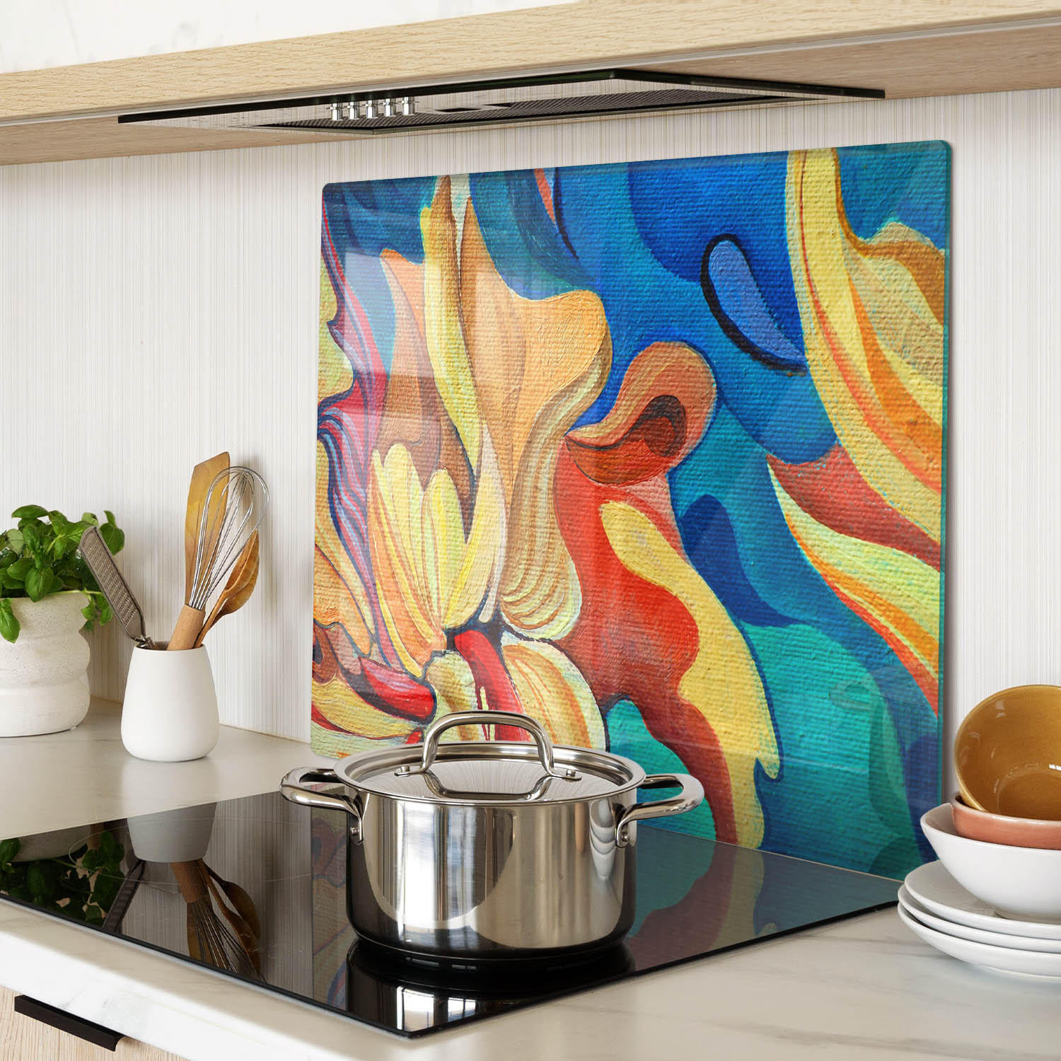 GLASPLATTE 60x52 cm Abstrakte Blume - Multicolor, Glas (60/0.4/52cm) - TULUP