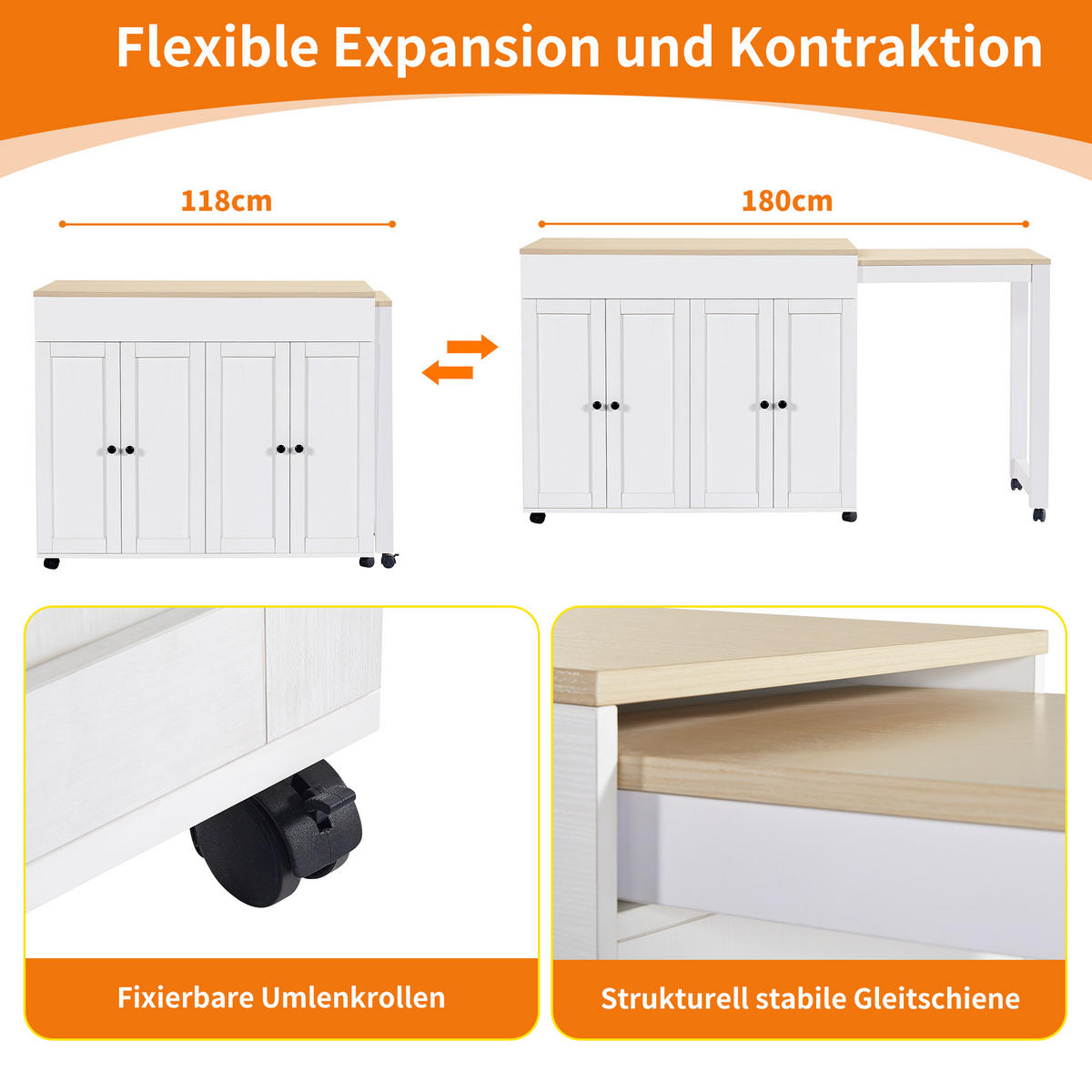 BARTISCH White - Weiß, Holz (50/94/118cm) - Urban Meuble