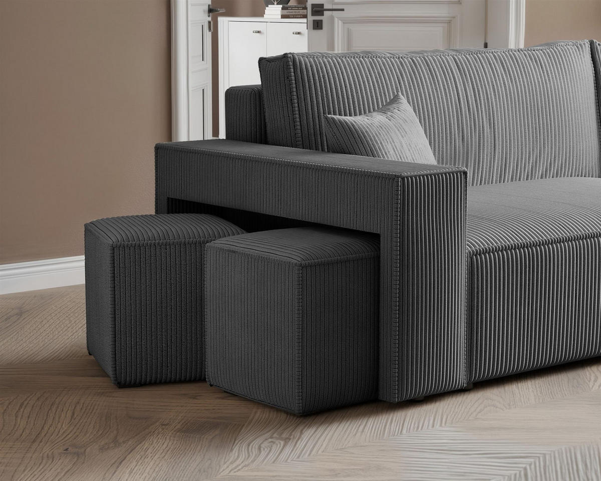 ECKSOFA Adara Inkl. Hocker - Grau, Holzwerkstoff/Textil (145/262cm) - Fun Möbel