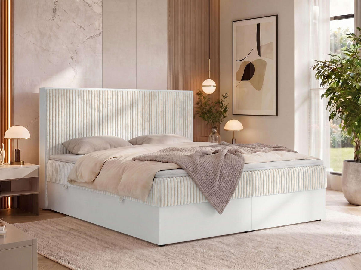 BOXSPRINGOVÁ POSTEĽ TRAVIT 140/200 - Béžová Manšestr - Topper Visco - H3 (stredne tvrdý) - čierna/béžová, textil/plast (140/200cm) - MKS