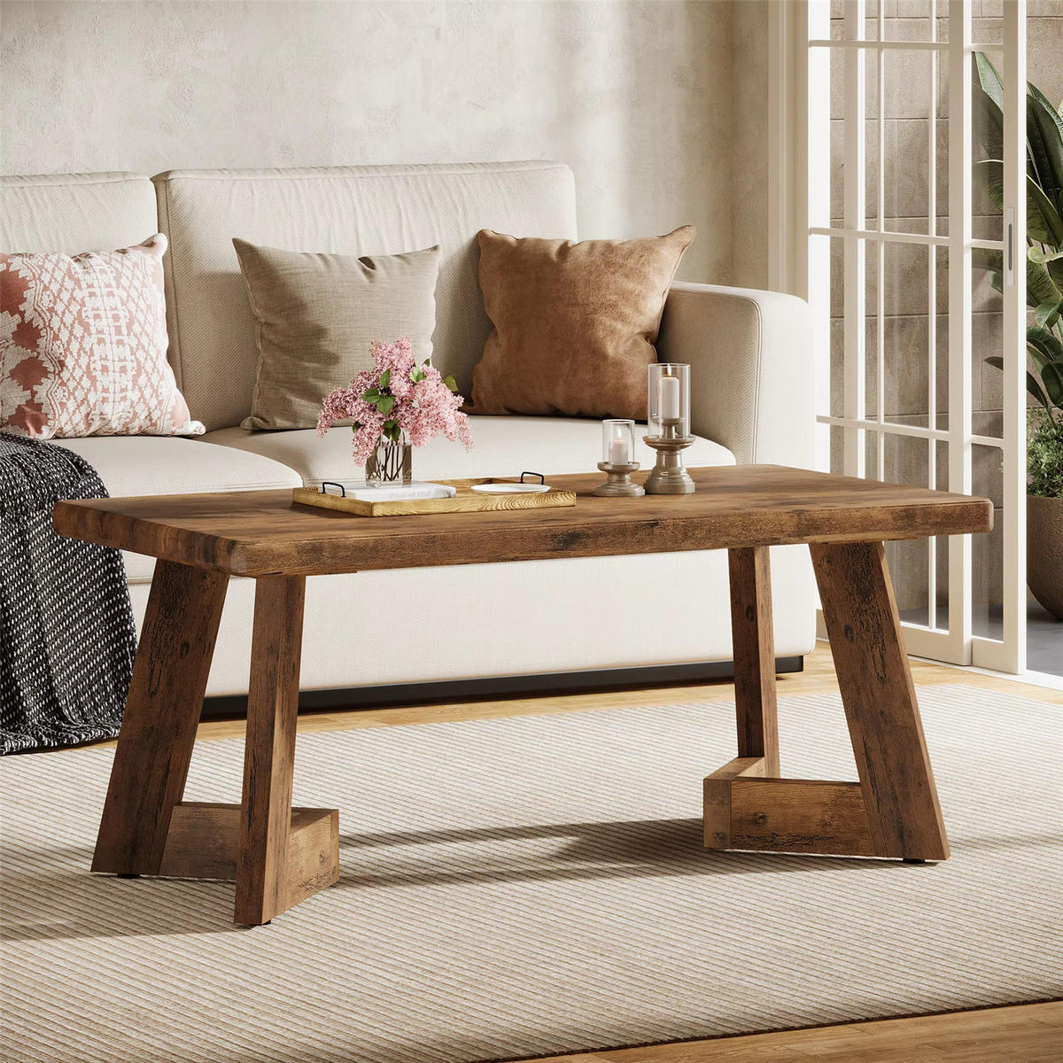 COUCHTISCH Landhaus 120 cm mit V-Beinen - Braun, Holz (60/120/51cm) - Kaket