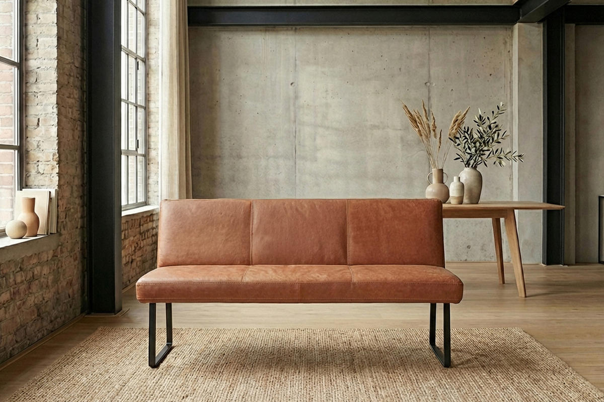 ESSZIMMERBANK ELEEN Braun Leder - Dunkelbraun/Braun, Leder (143/85/69cm) - KAWOLA