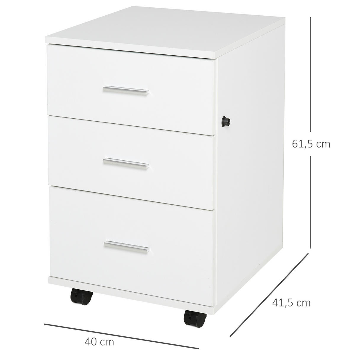 ROLLCONTAINER DE-14401 3 Schubladen abschließbar Weiß - Weiß, Holzwerkstoff (40/62/40cm) - ComfortXL