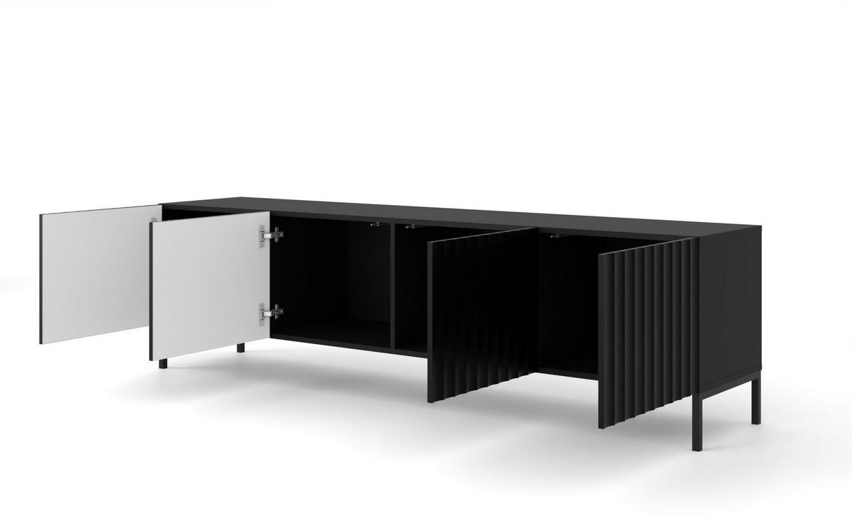 TV LOWBOARD Schwarz, Schwarz 200/56/42 - Schwarz, Holzwerkstoff (200/56/42cm) - RAUMHIRSCH FURNITURE