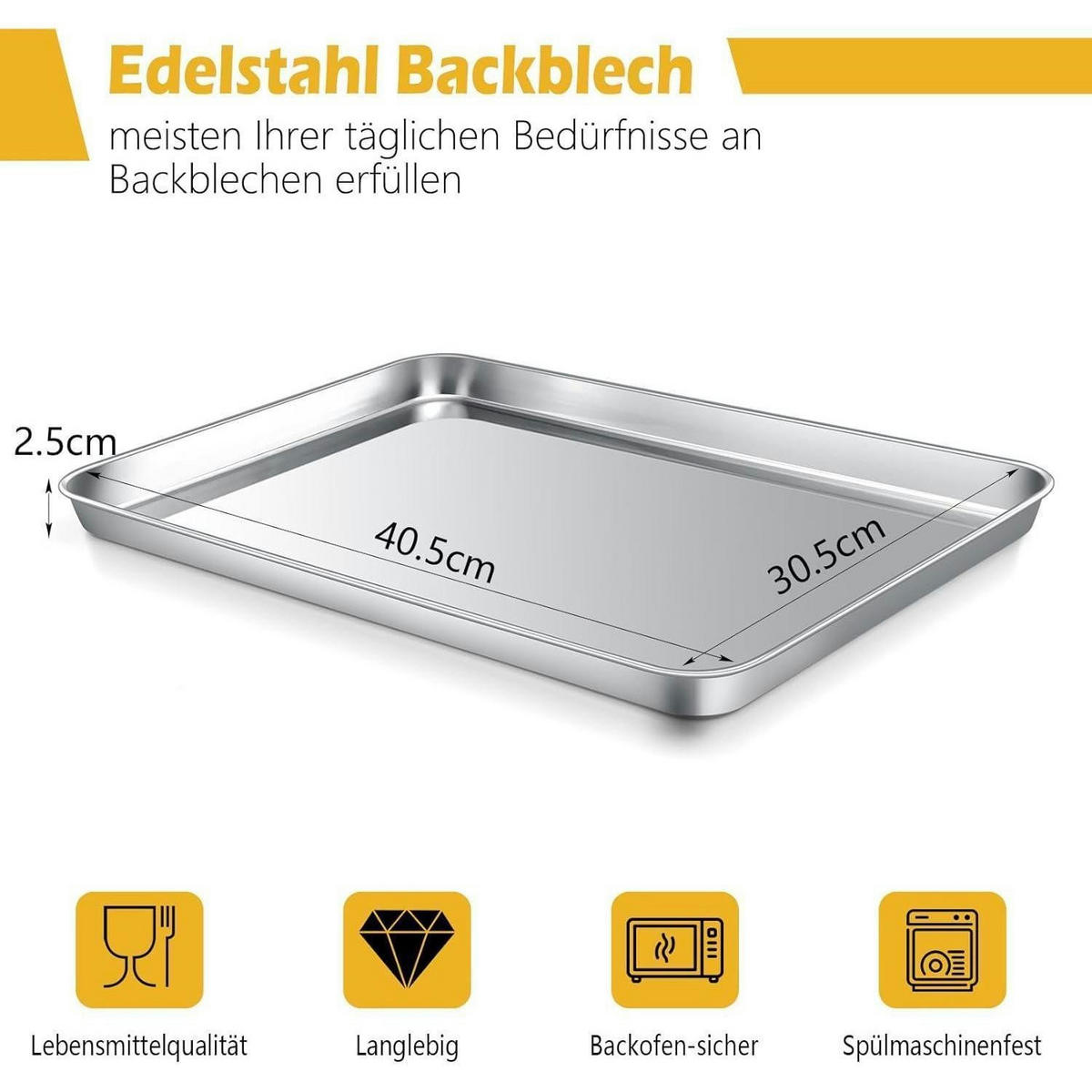 BACKBLECH Edelstahl 40,5 x 30,5 cm - Silberfarben, Metall (30.5/2.5/40.5cm)