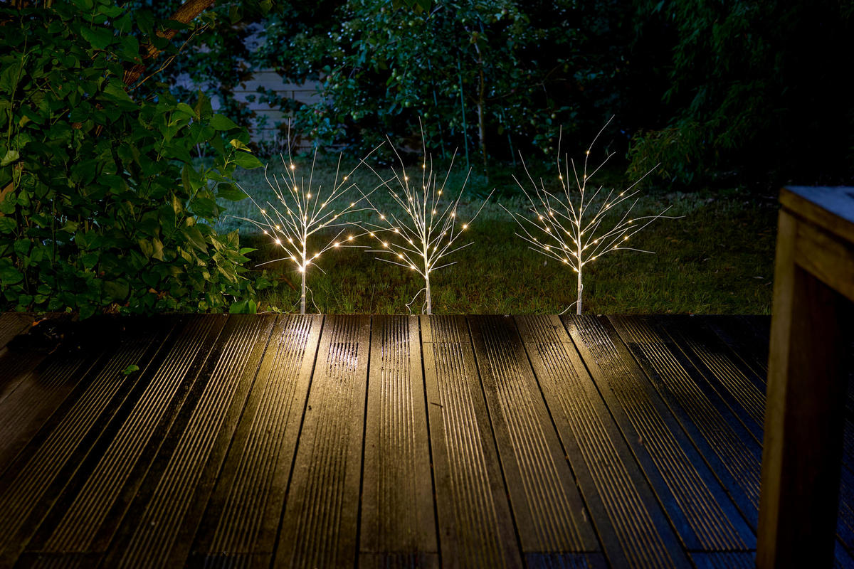 LED-STRÄUCHER Birkenoptik - 85 cm hoch mit 3x32 warmweißen LEDs, elastische Zweige und Timerfunktion für festliche Weihnachtsdeko - Weiß, Kunststoff (35/35/85cm) - Northpoint