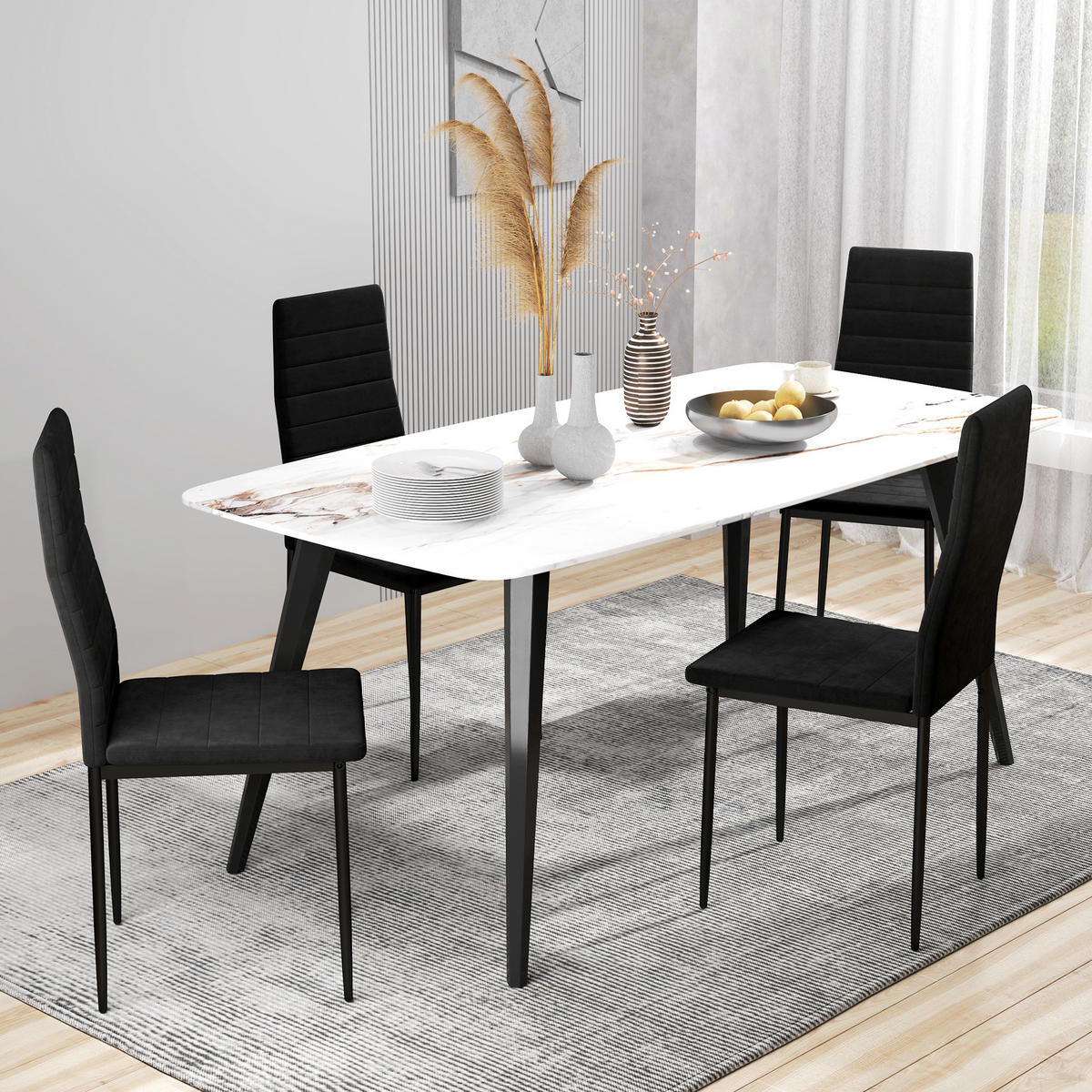 STUHL 4er-Set Schwarz 54.0/41.0/97.0 cm - Schwarz, Textil (41/97/54cm)
