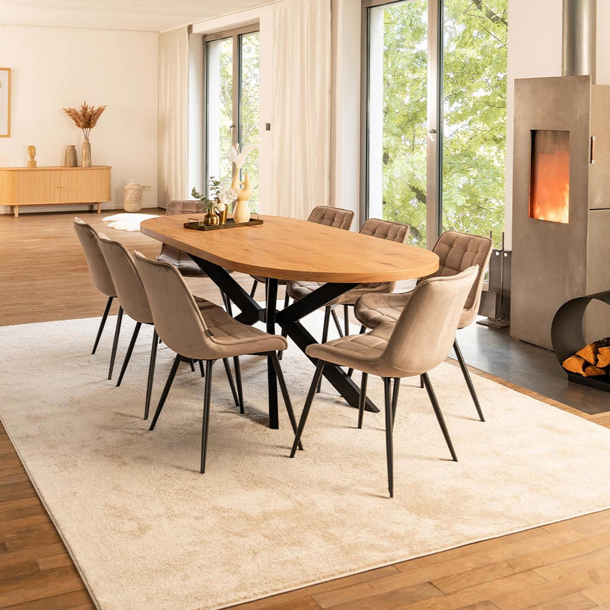 ESSTISCH OVAL AVENTI - Light Oak, 200 x 100 cm - Hellbraun, Holz (160/100/4cm) - Home Deluxe