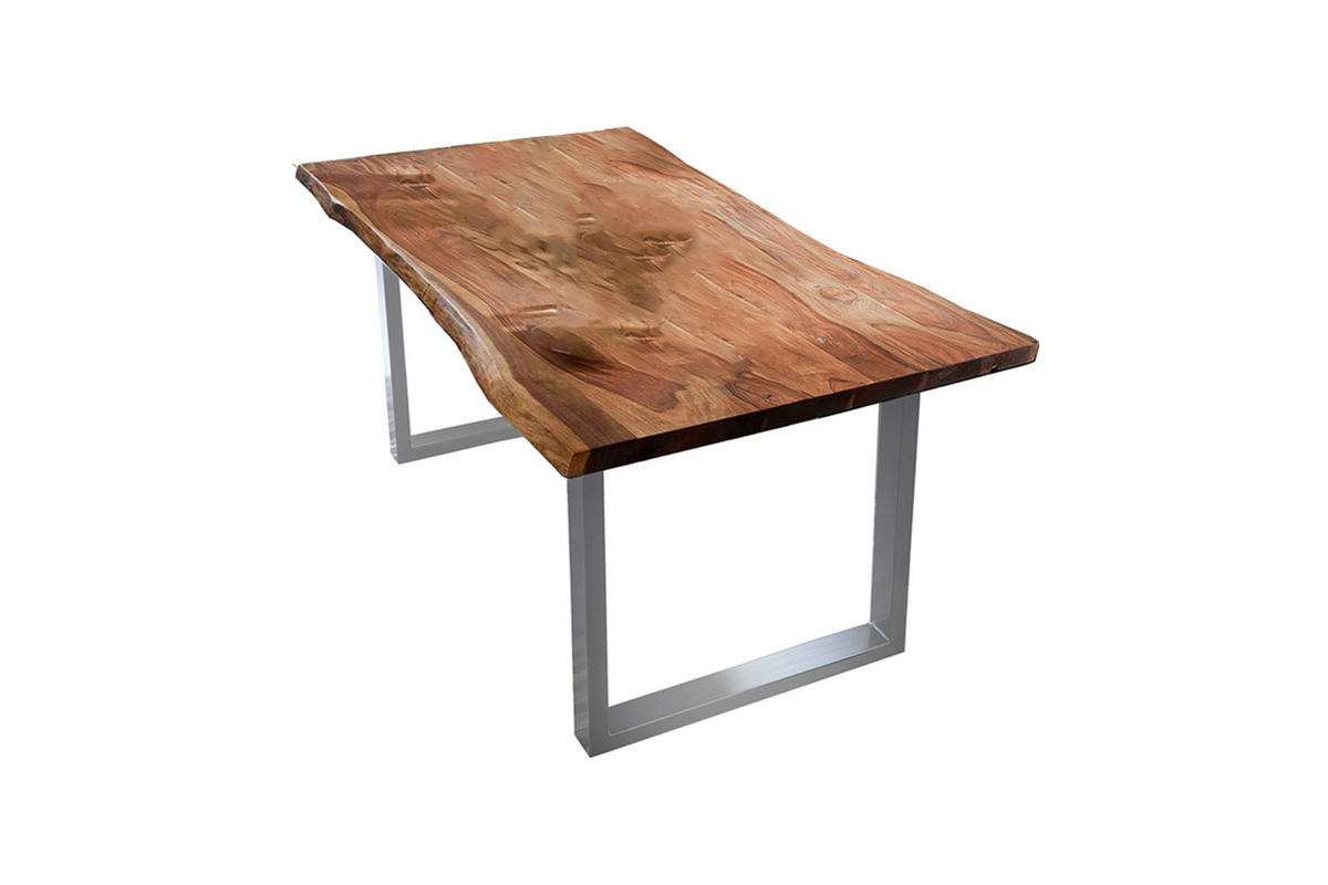 ESSTISCH LORE Holz Akazie - Silberfarben/Naturfarben, Holz/Metall (200/100/78cm) - KAWOLA