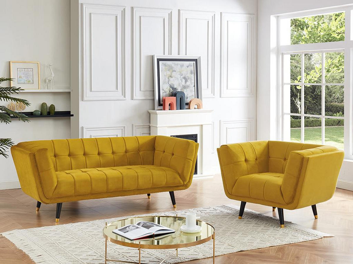 SESSEL - Samt - Ocker - SAMANTHA II - Gelb, Textil (91/76/110cm) - Vente-Unique