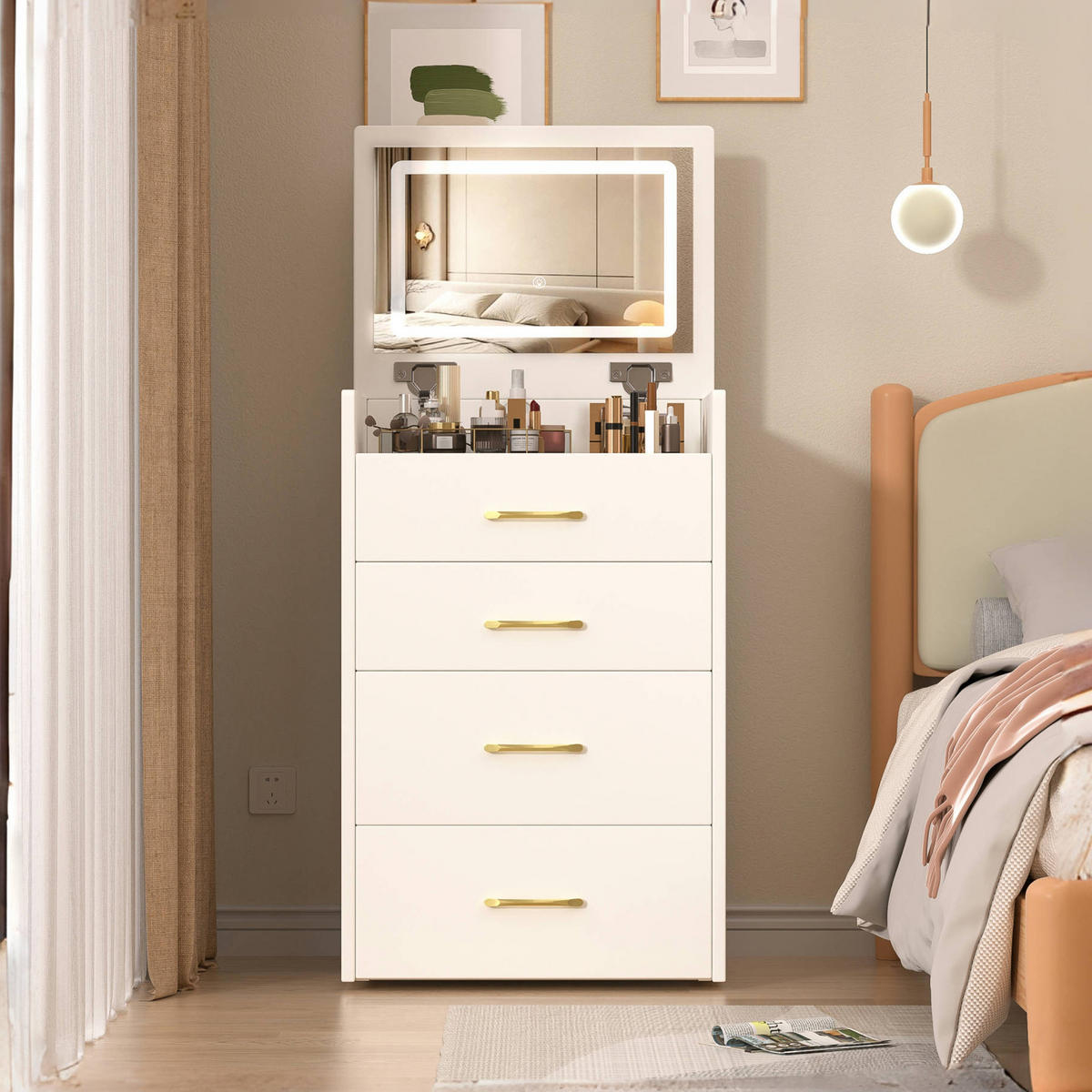 SCHMINKTISCH 40/60/118 cm Weiß aus MDF mit Klappspiegel - Weiß, Holzwerkstoff (40/118/60cm) - OKWISH