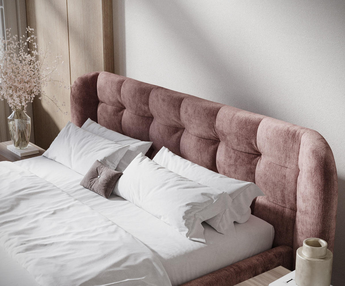 POLSTERBETT Nuno Rosa 160/200 cm im Chenille-Stoff - Pink/Schwarz, Holz/Holzwerkstoff (160/200cm) - Maison de Reve