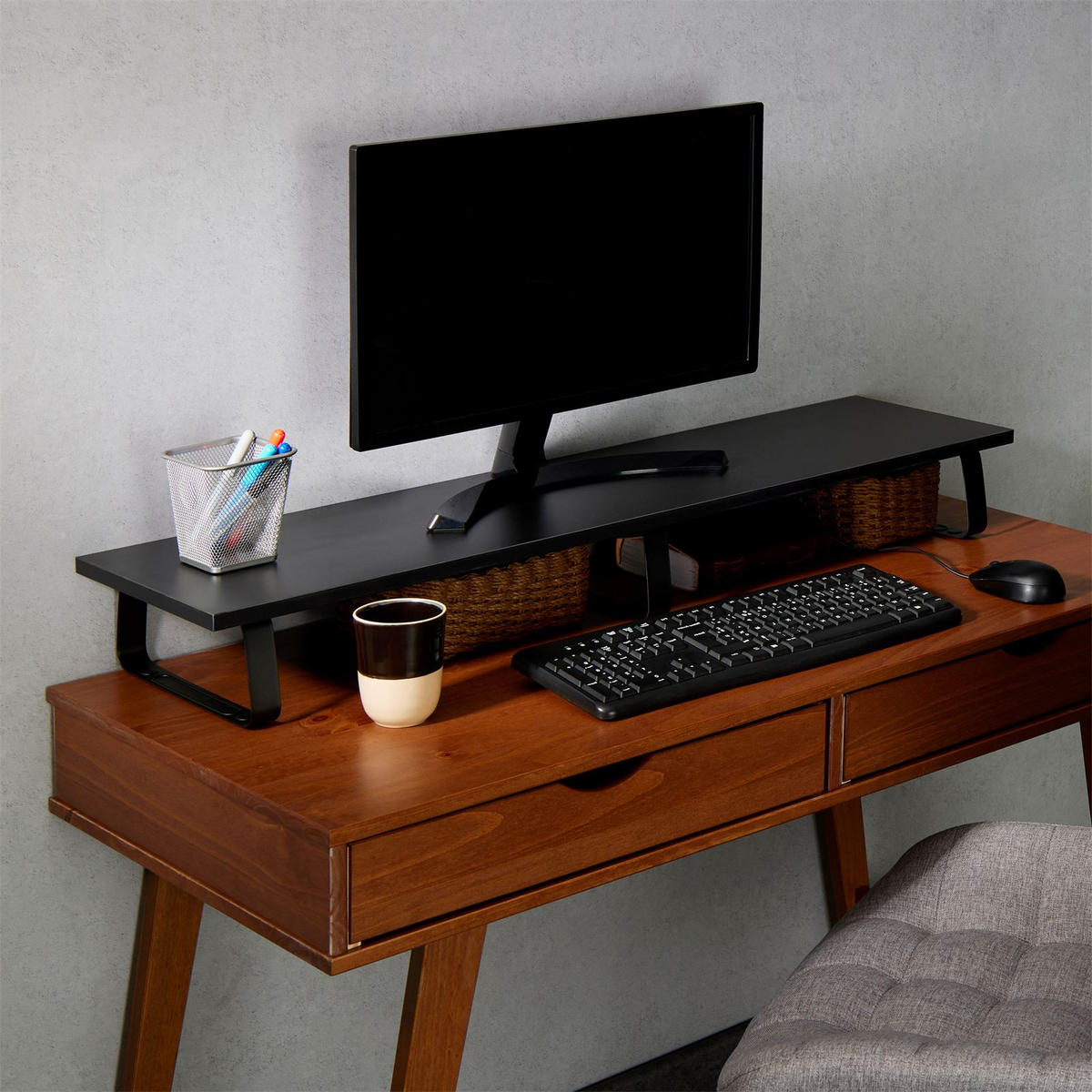 MONITORSTÄNDER MILFORD - Schwarz, Holzwerkstoff/Metall (26/100/12cm) - CARO-Möbel