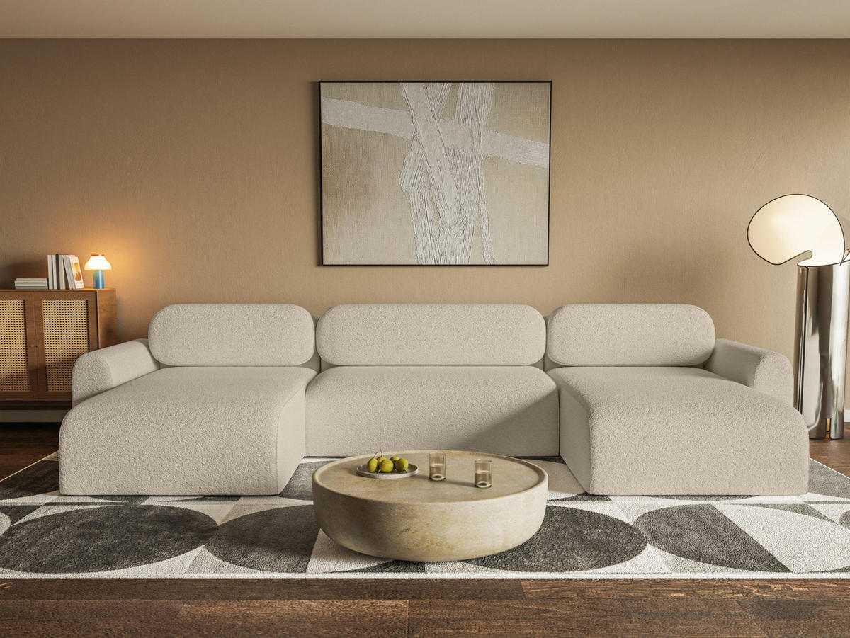 WOHNLANDSCHAFT Lome U mit Schlaffunktion, Beige - Beige, Textil (386/70/185cm) - Fedve