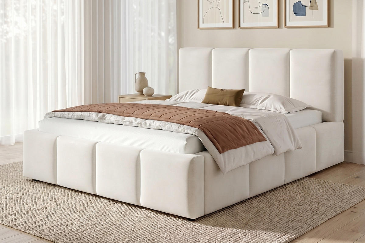 POLSTERBETT 180/200 cm mit Lattenrost, gepolstertem Kopfteil und Chenille-Bezug, Beige - Beige, Textil (180/200cm) - Redom