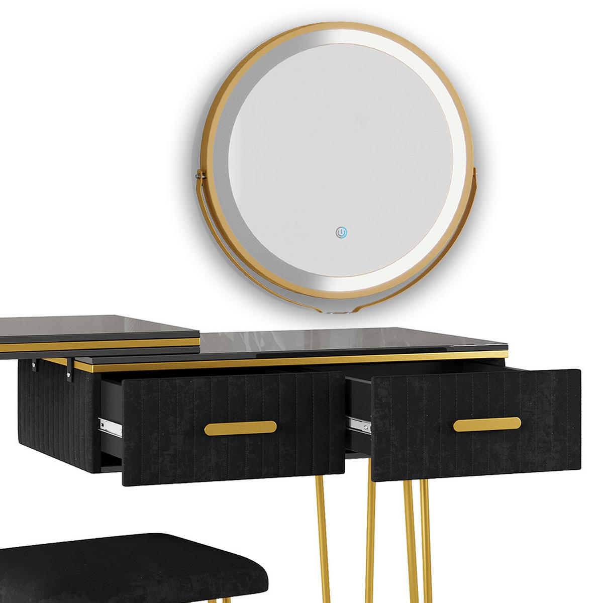 SCHMINKTISCH Zoey Schwarz 120 cm mit LED Spiegel und Hocker - Schwarz, Holzwerkstoff (120/76/37cm) - Vicco