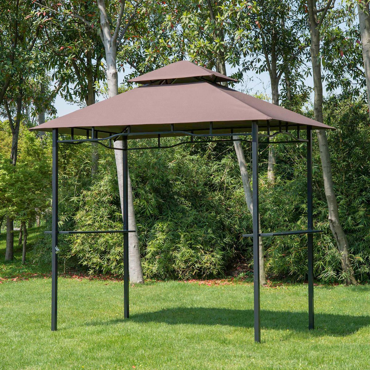 GRILLPAVILLON Stahl+Eisen Kaffeebraun - Dunkelbraun/Schwarz, Kunststoff/Metall (148/252/245cm) - Outsunny