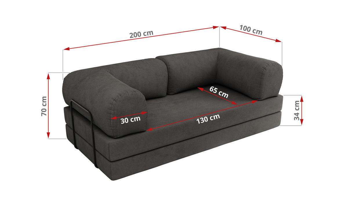 TROJMIESTNA POHOVKA ORSETTO - Tmavosivá Manšester - čierna/tmavosivá, kov/textil (200/70/100cm) - MKS