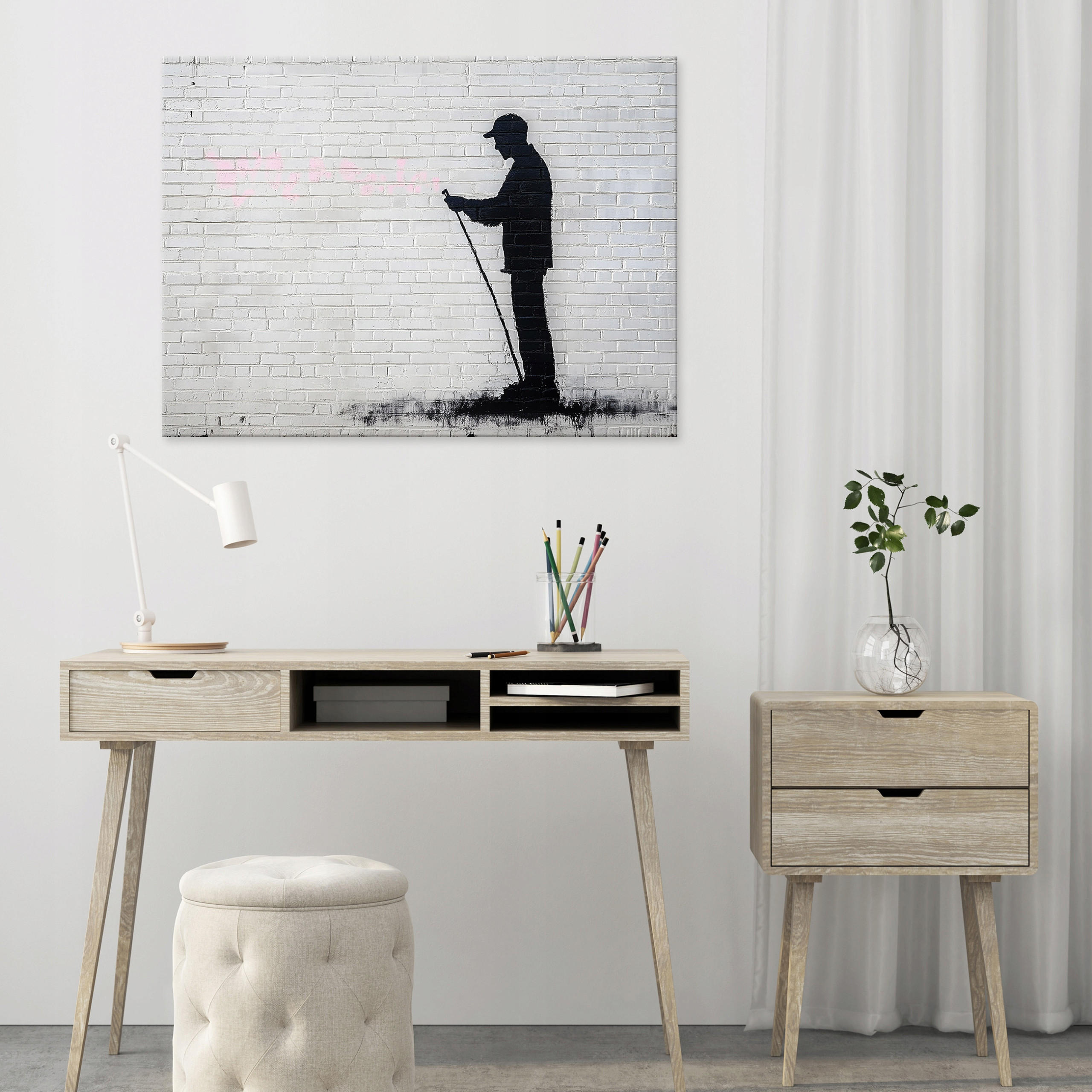 BILDER Abstrakt Banksy Grau Modern Wohnzimmer 100x70 - Grau, Holzwerkstoff (100/70cm) - Wallarena