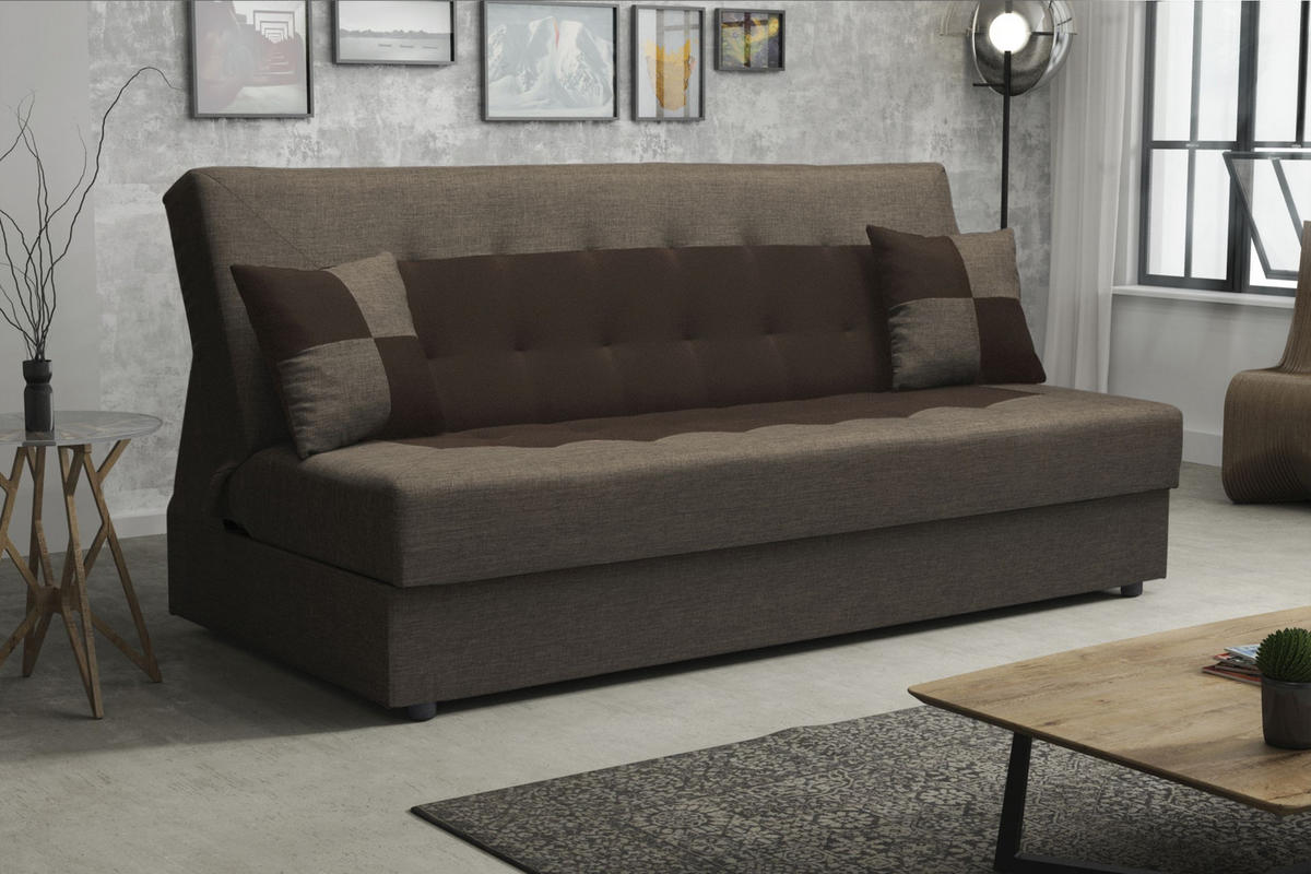SOFA POLO mit Schlaffunktion SAWANA 25+16 mit Stauraum - Braun, Textil (80/96/192cm) - Bedante