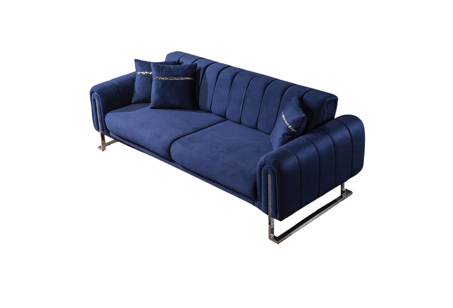 3 Sitzer SOFA Wave Samt Blau - Blau, Textil/Metall (225/78/95cm) - Villa Möbel