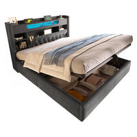 POLSTERBETT 180/200 cm aus Leinen mit Bettkasten LED und USB-C-Ladefunktion Grau - Grau, Textil (180/200cm) - Modenvie