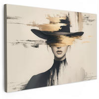 LEINWANDBILD Frau - Hut - Farbe Wohnzimmer 120x80 cm - Goldfarben, Textil (120/80cm) - MuchoWow