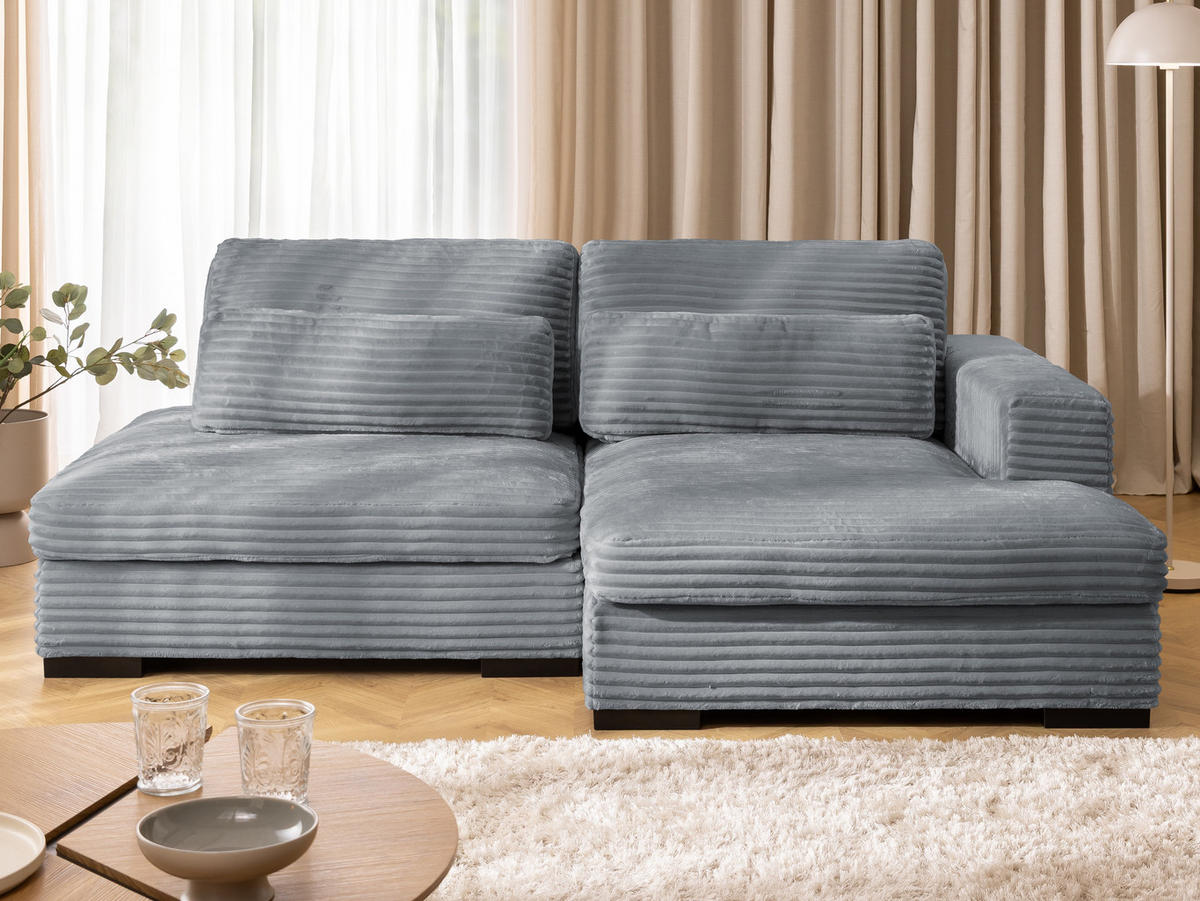 ECKSOFA Wolke mit tiefer Sitzfläche, Schlaffunktion und praktischem Bettkasten aus weichem Grau Cordstoff - Schwarz/Grau, Holz/Kunststoff (225/162cm) - S-Style