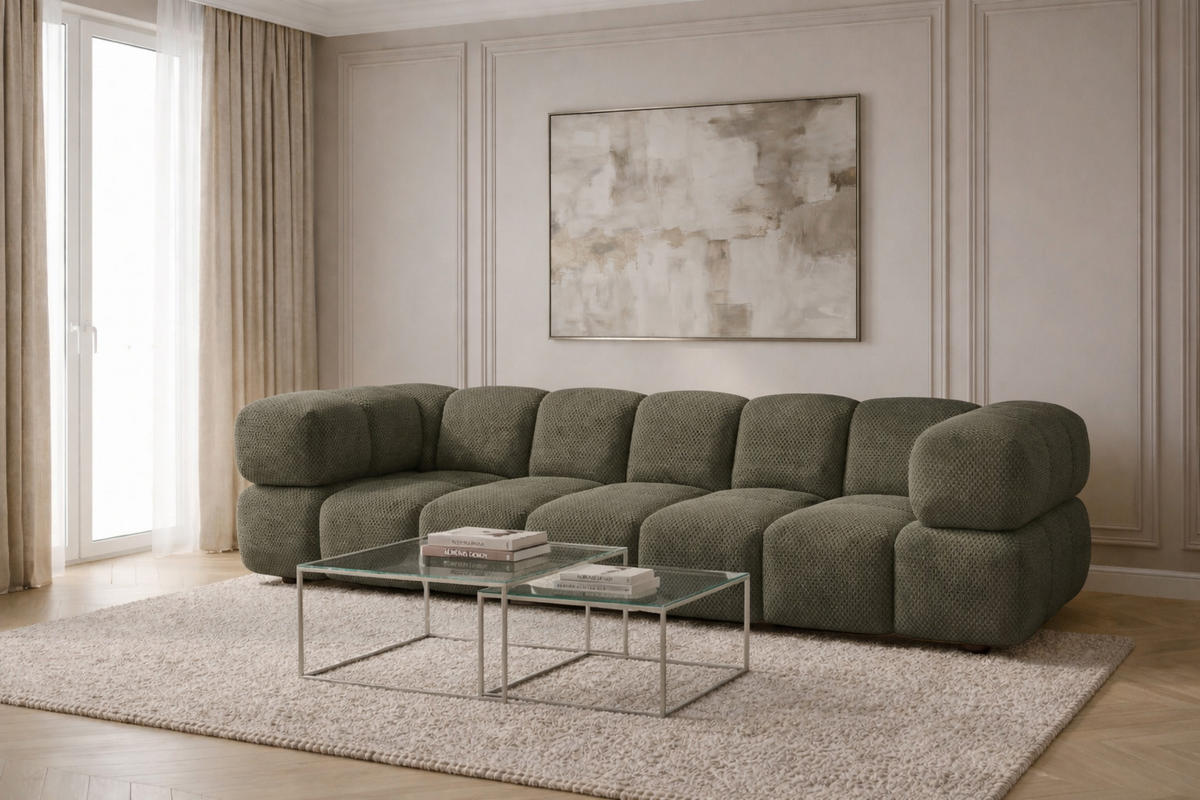 SOFA 4-SITZER, Strukturierter Premiumstoff Sonic, Grün, Averro - Grün, Holz (280/70/96cm) - Kaiser Möbel