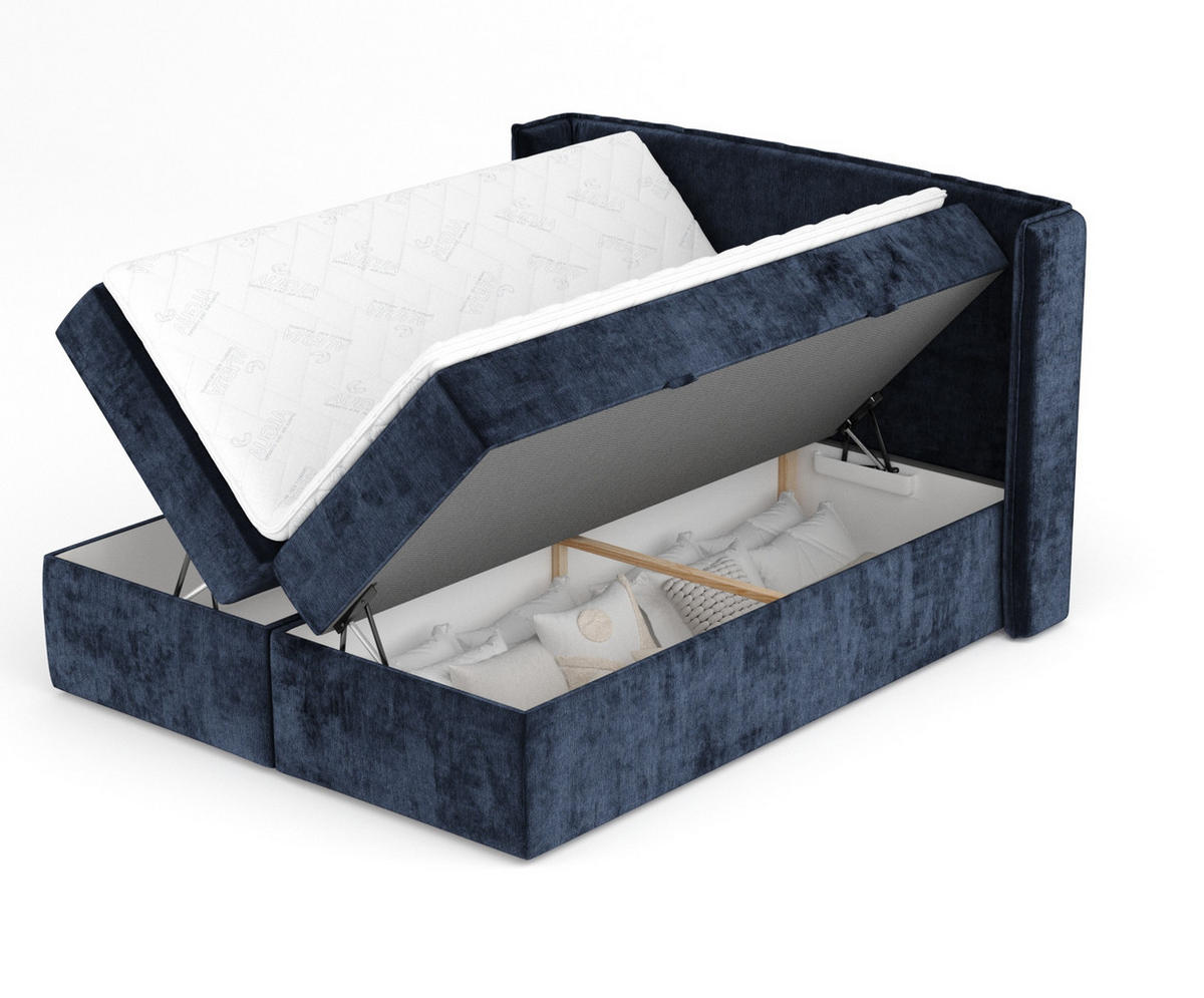 BOXBETT Skyline Marineblau 160/200 cm mit Matratze und Topper - Schwarz/Dunkelblau, Holz/Holzwerkstoff (160/200cm) - Maison de Reve