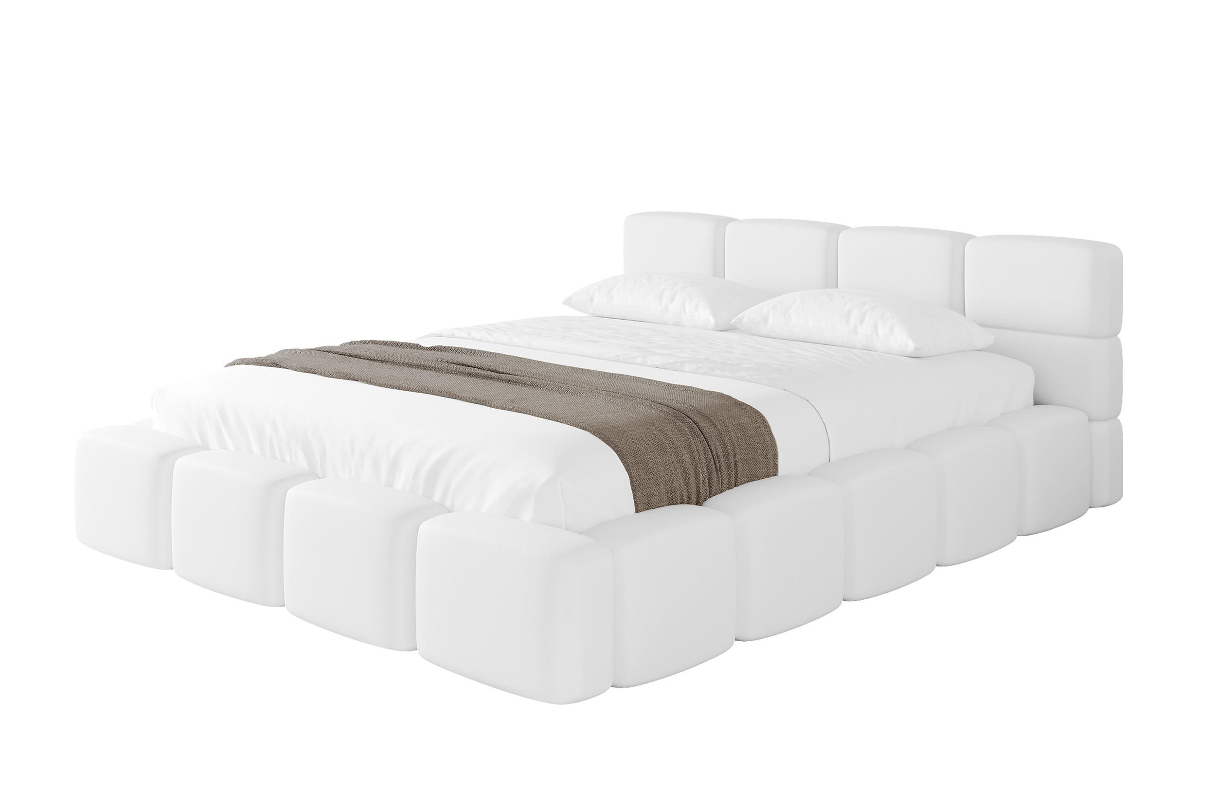 POLSTERBETT mit Bettkasten, Lattenrost mit Kopfteil, Boxbett ohne Matratze, mit Stauraum - NATA-v1 160x200 Weiß - Weiß, Holzwerkstoff/Textil (160/200cm) - ALTDECOR