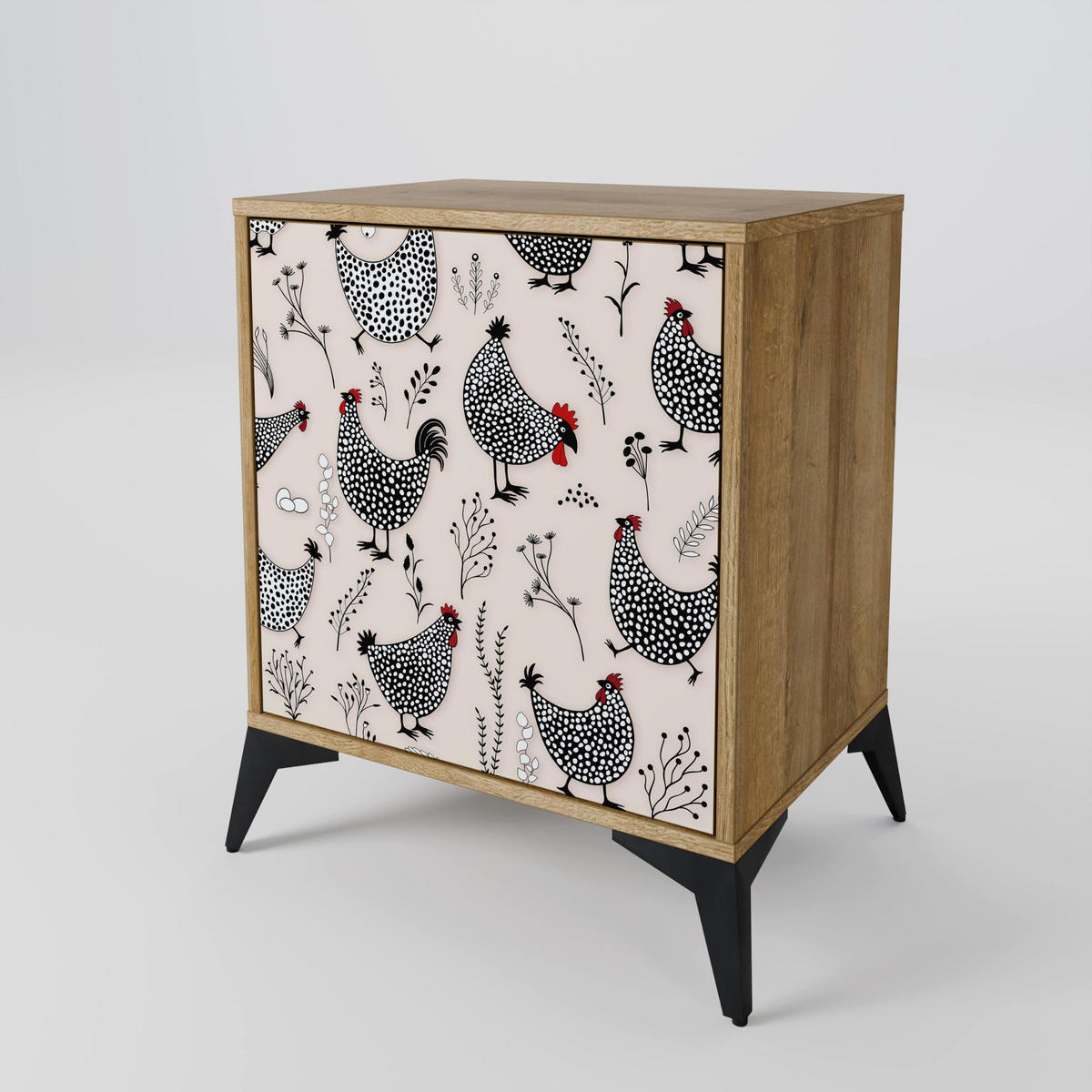 SIDEBOARD HAPPY HENS, Eichefarben, 57,5x42x57,5 cm, Ohne Füße - Eichefarben/Multicolor, Holzwerkstoff (57.5/57.5/42cm) - SpaceRebels