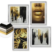WANDBILDER 4er Set - 50x50 cm & 40x60 cm Silberner Rahmen - Abstrakte Blattmalerei - Silberfarben, Kunststoff (50/50cm) - ArtPrintCave