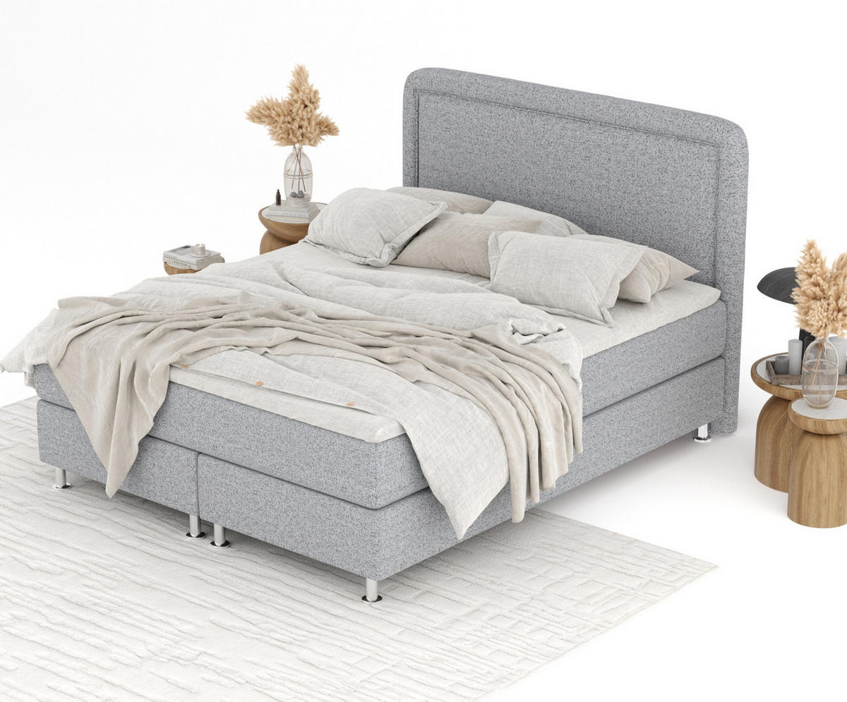 BOXSPRINGBETT Salvi Grau 160/200 cm mit Latex-Topper - Silberfarben/Grau, Holz/Holzwerkstoff (160/200cm) - Maison de Reve
