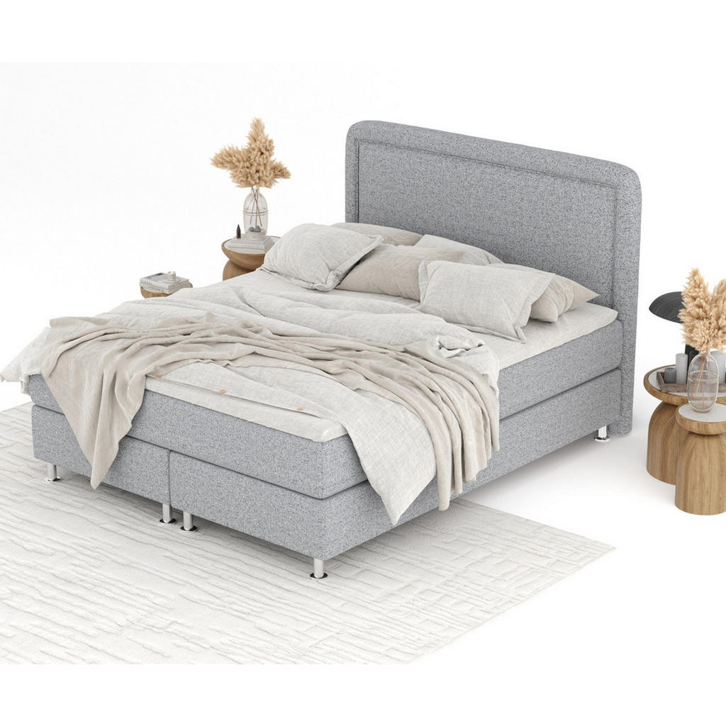 Thumbnail - Maison de Reve Boxspringbett, Grau, Textil, Buche, Kiefer, H3, Höhe ca. 21 cm, 160x200 cm, FSC 100%, Made in EU, Oeko-Te...