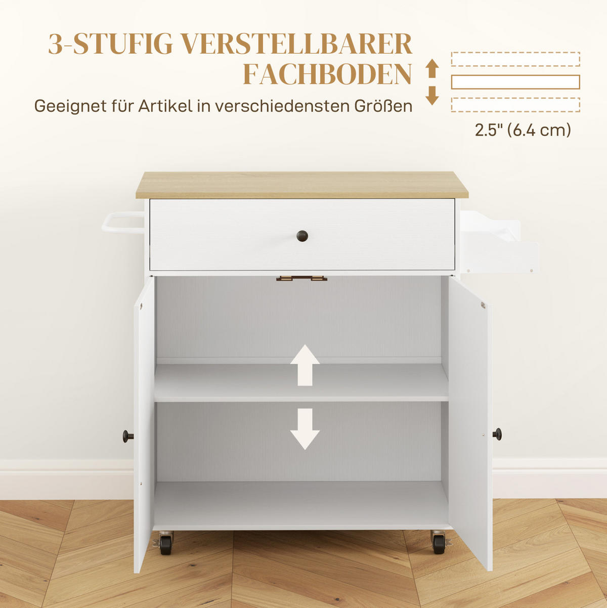 KÜCHENINSEL 106/42/87 cm aus MDF mit klappbarer Arbeitsplatte Weiß - Weiß, Holzwerkstoff (106/87/42cm) - Modenvie