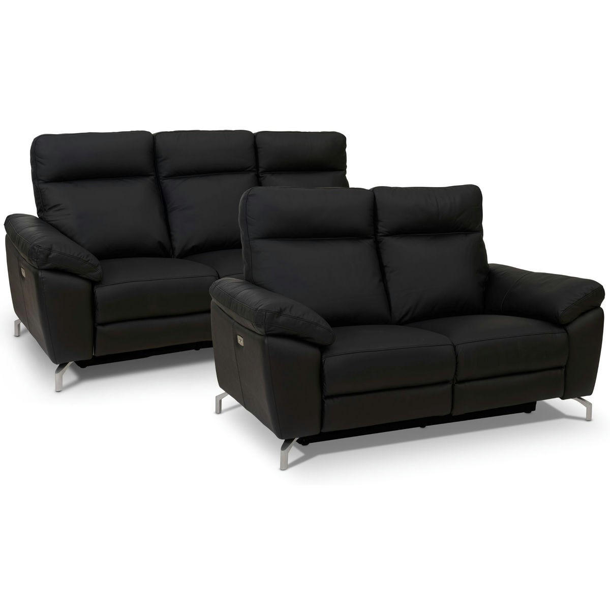 DREISITZER-SOFA Echtleder Schwarz - Schwarz, Leder/Metall (222/101/96cm) - Furnhouse