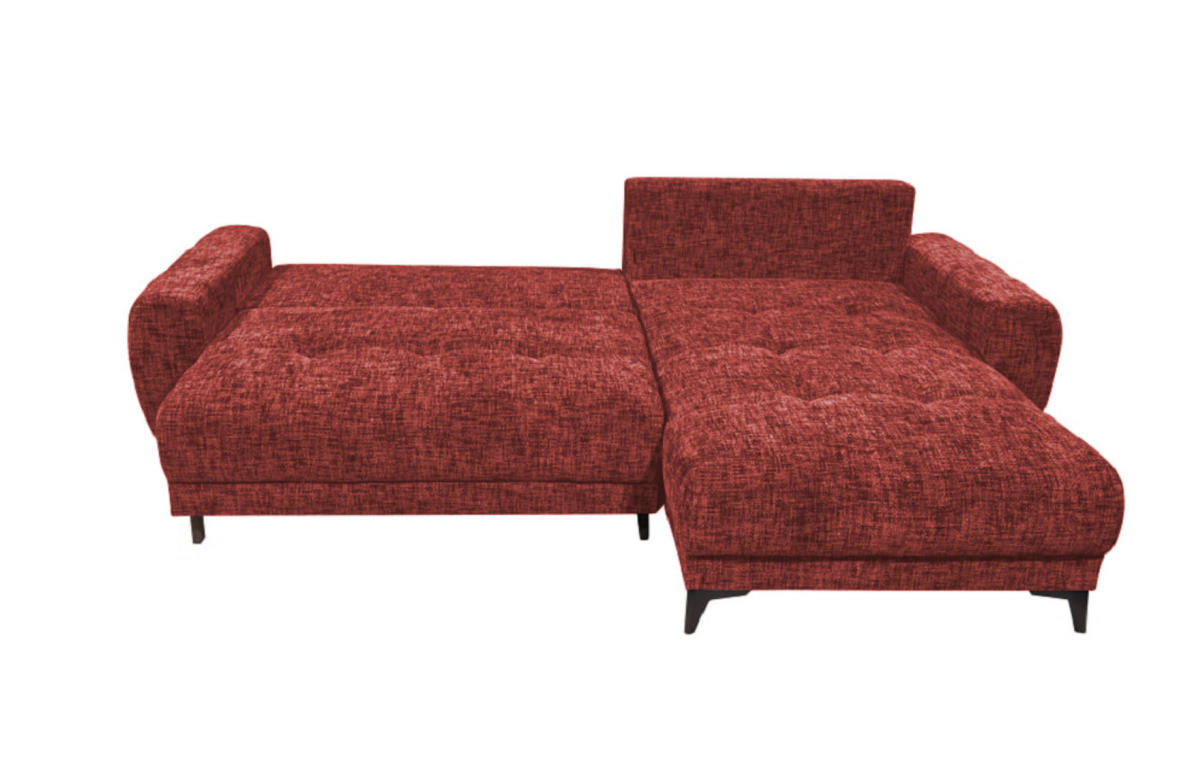 ECKSOFA beidseitig montierbar, Schlaffunktion mit Bettkasten - Rot/Schwarz, Textil/Metall (281/189cm) - ed exciting design