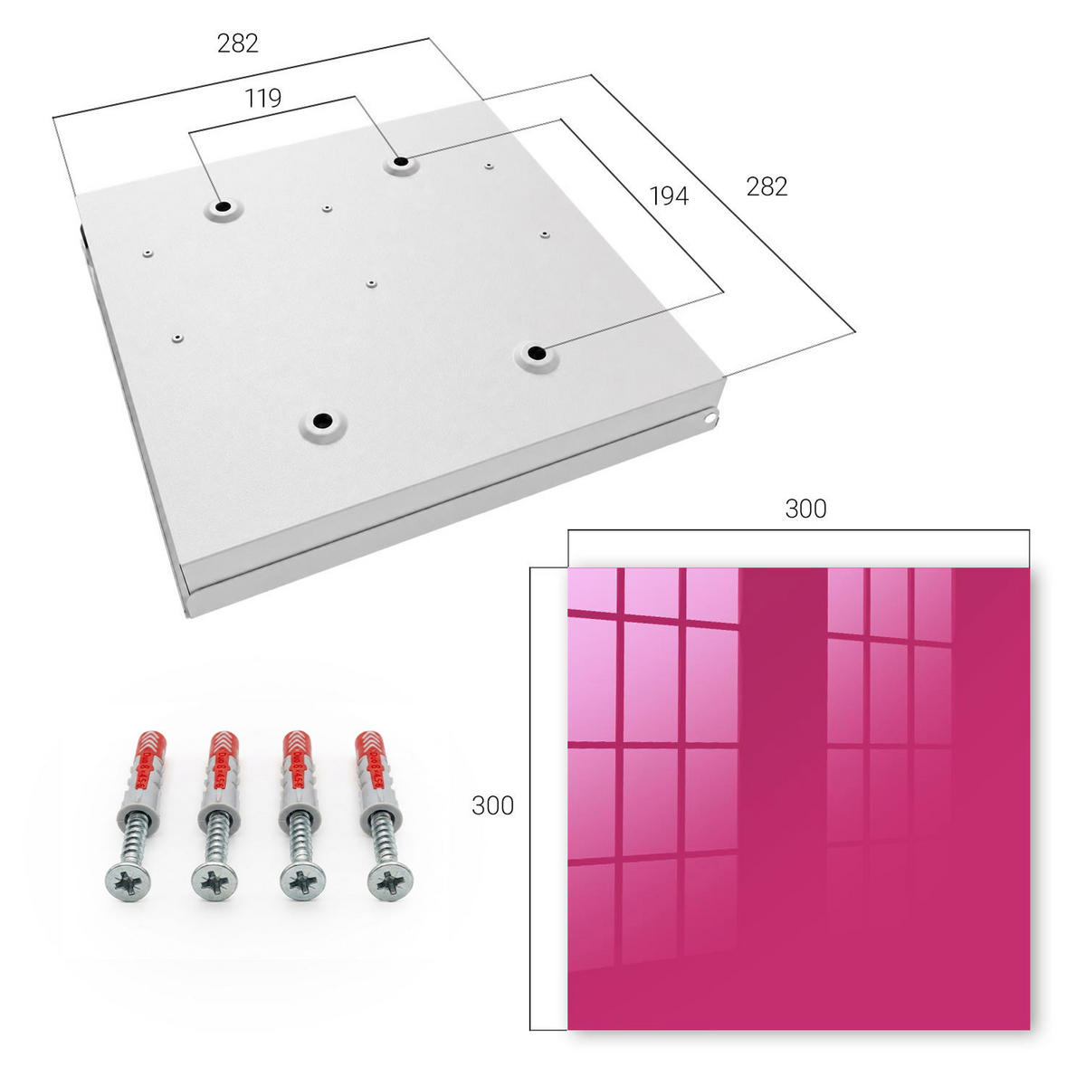 SCHLÜSSELBOX Weiß 30x30 cm – Türöffnung nach rechts - Intensives Rosa - Pink, Metall (30/30/5cm) - TULUP