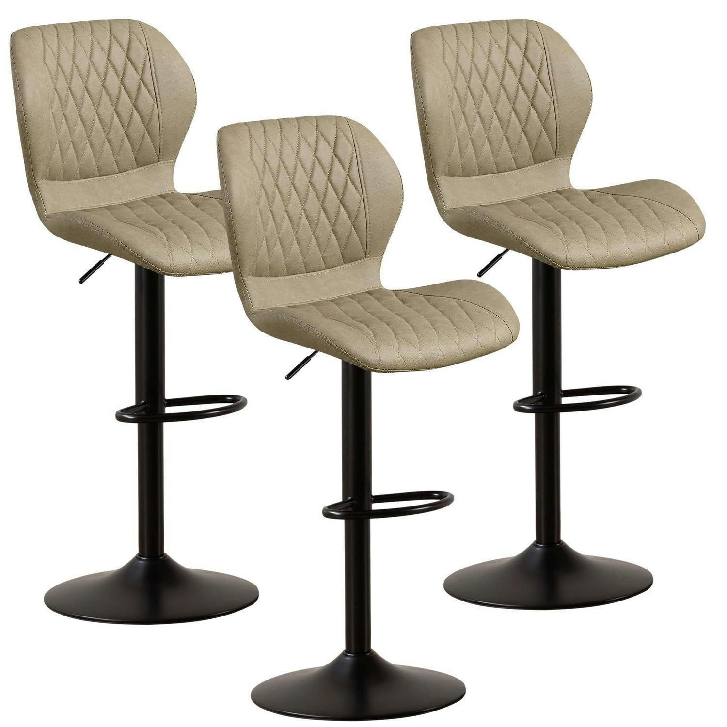 BARHOCKER 3er-Set PU-Kunstleder Khaki Höhenverstellbar - Olivgrün, Kunststoff (46.5/111/38cm)