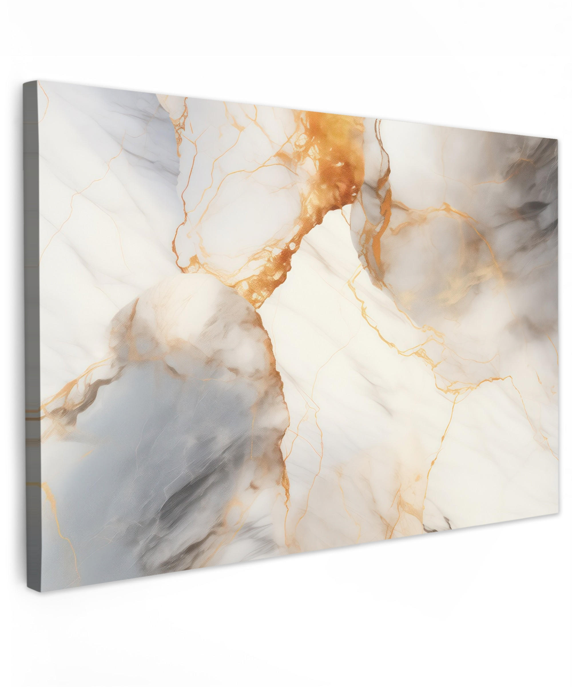 LEINWANDBILD Marmor - Grau - Gold Wohnzimmer Groß 120x80 cm - Weiß, Textil (120/80cm) - MuchoWow