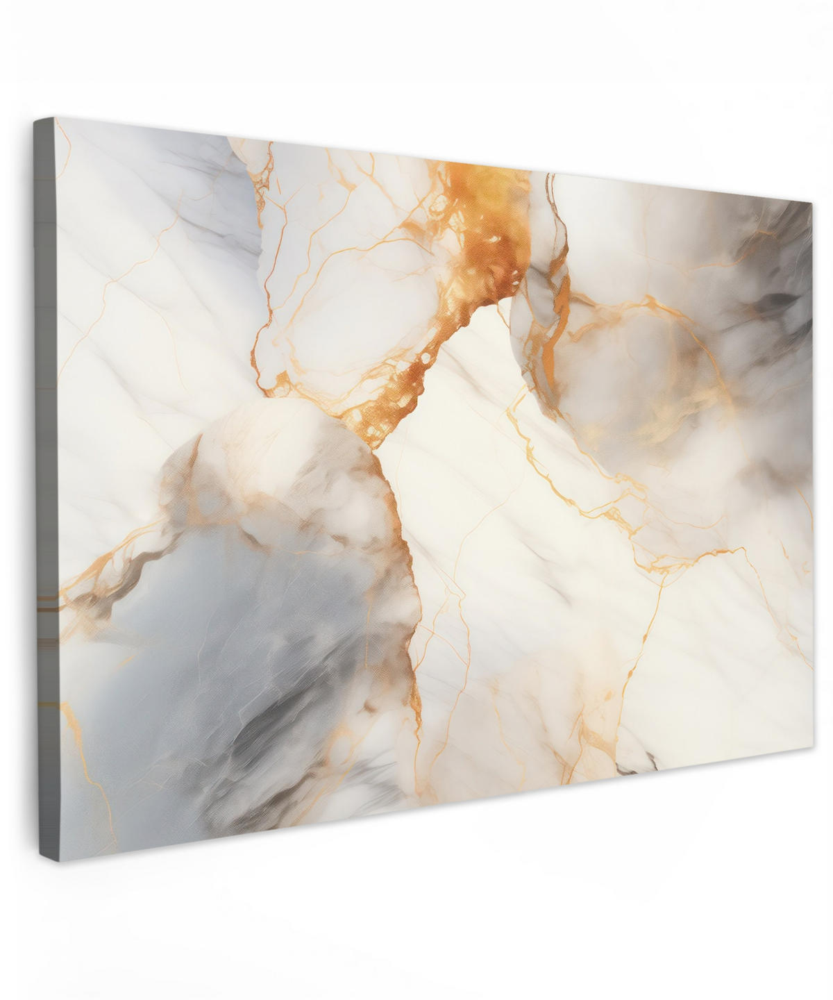 LEINWANDBILD Marmor - Grau - Gold Wohnzimmer Groß 120x80 cm - Weiß, Textil (120/80cm) - MuchoWow