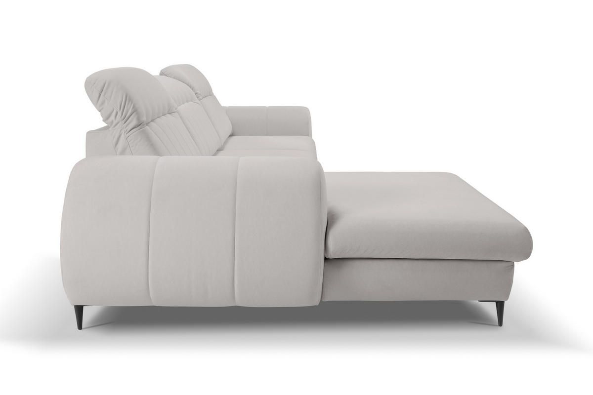 ECKSOFA PURO L-S Hellgrau Plüsch-Stoff mit Schlaffunktion - Hellgrau, Holz (275/166cm) - MASSENO