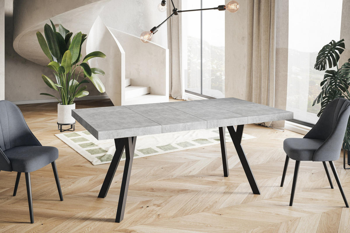 ESSZIMMERTISCH RICO, ausziehbarer Tisch100-200X100X77 cm, Farbe: Graphit, mit Holzbeinen in Farbe Schwarz - Schwarz/Grau, Holzwerkstoff (100/100/77cm) - Alpi-Möbel