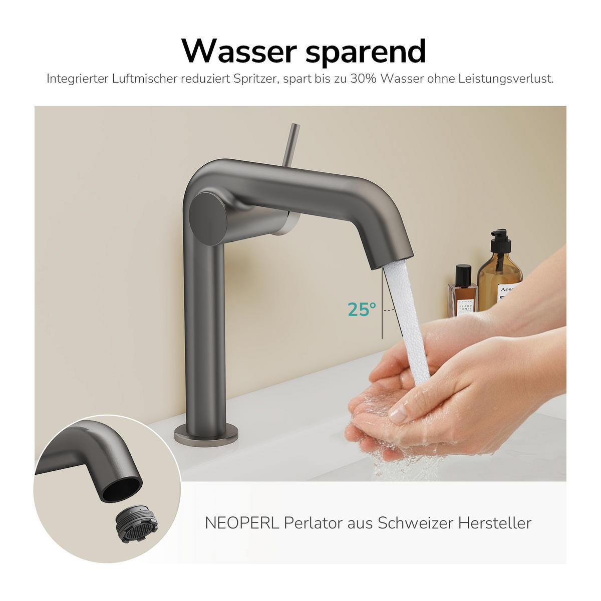 WASCHTISCHARMATUR Ventilkernzertifizierung Anthrazit Matt 15cm - Anthrazit, Metall (20/7.6/22.2cm) - EMKE