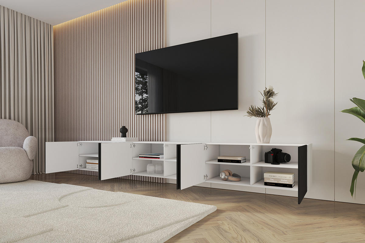 LOWBOARD NOA-2-W 3x100x40x41 cm - Weiß / Schwarz - Schwarz, Holzwerkstoff (300/40/41cm) - ALTDECOR