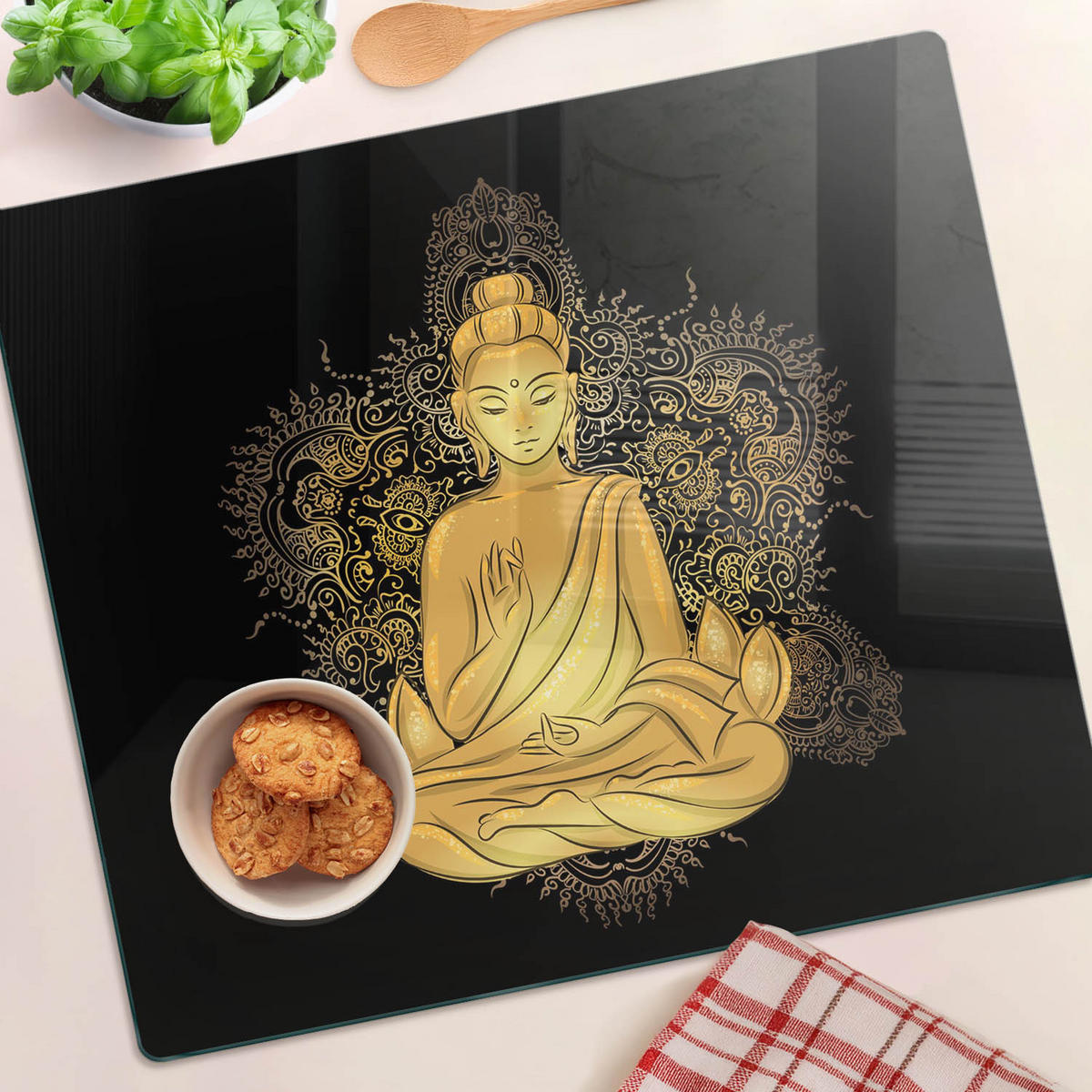 GLASPLATTE 60x52 cm Sitzender Buddha - Hellbraun/Beige, Glas (60/0.4/52cm) - TULUP