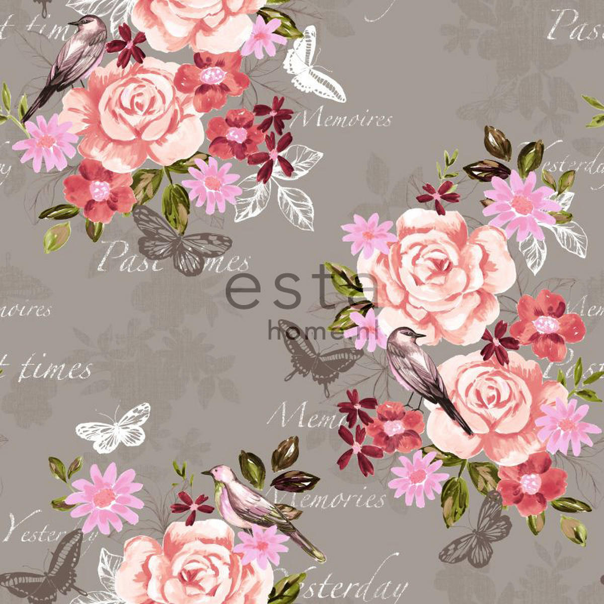 TAPETE Blumen und Vögel 53 cm x 10.05 m - Braun, Papier (53/1000cm) - ESTAhome