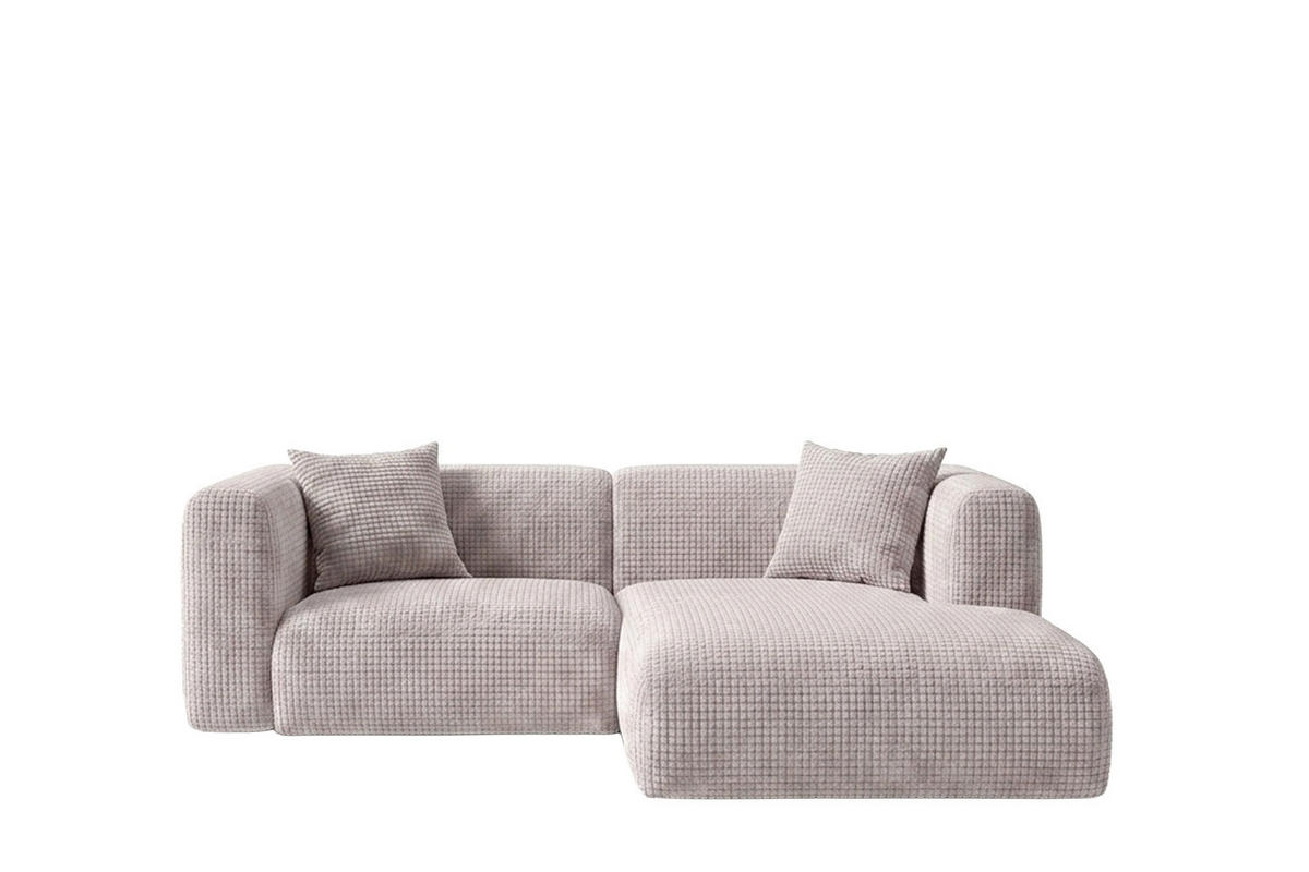 ECKSOFA L-Form mini, Chenille-Stoff Cremona, Hellgrau, Rechts, GRETA - Hellgrau, Holz (226/179cm) - Kaiser Möbel