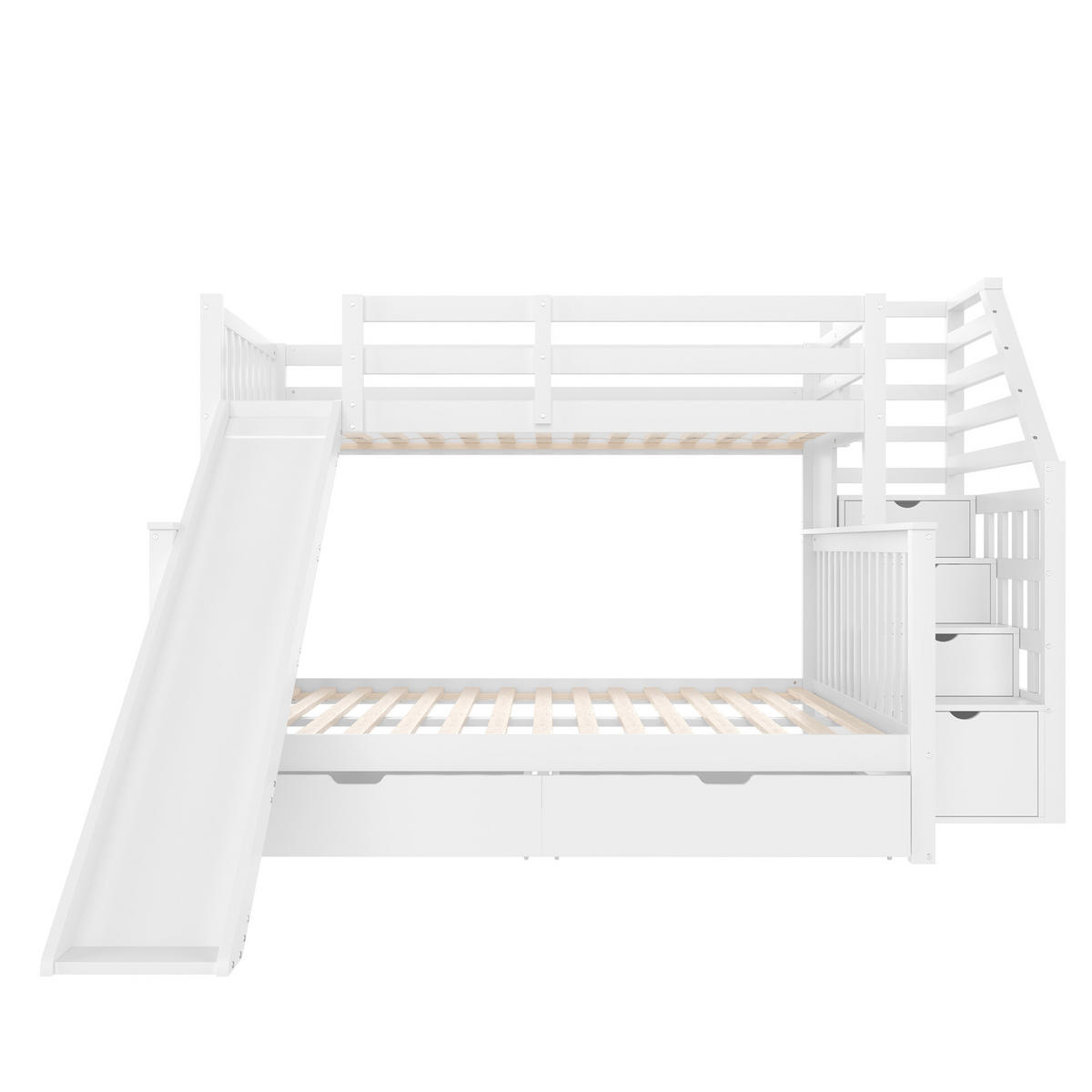 ETAGENBETT 90/200 cm und 140/200 cm Antique White mit Rutsche und Stauraum aus Kiefer - Weiß, Holzwerkstoff (90/200cm) - OKWISH